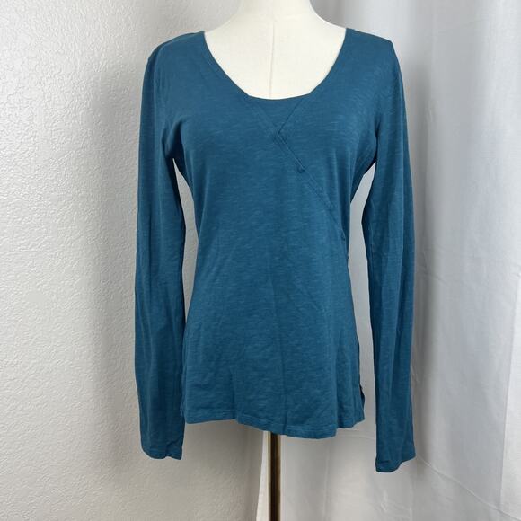 Horny Toad Top Womens Medium Blue Oblique Organic Cotton Blend Casual Minimalist - Picture 1 of 10